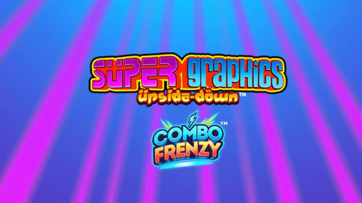 Interface colorida do slot Super Graphics Upside Down com Gatos da Sorte no topo