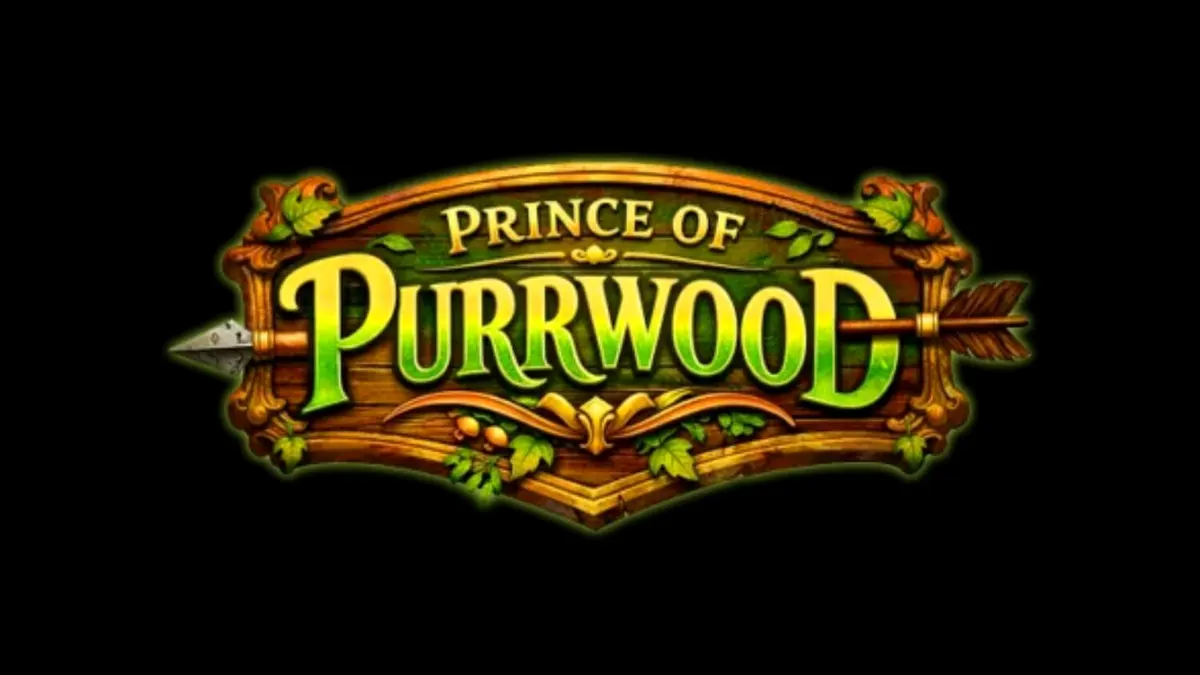 Cena temática do jogo de slot Prince of Purrwood com personagens felinos em um cenário de floresta medieval.